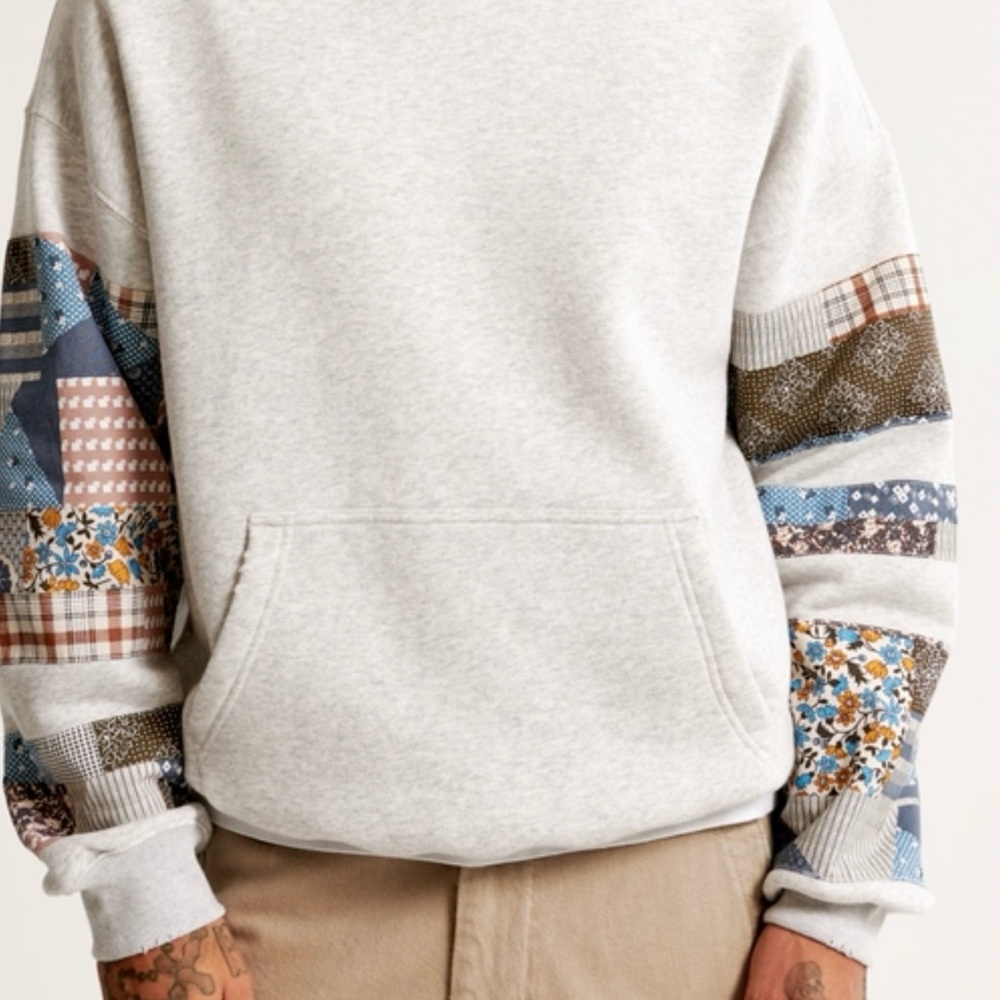 Patchwork Sleeve Grey Hoodie